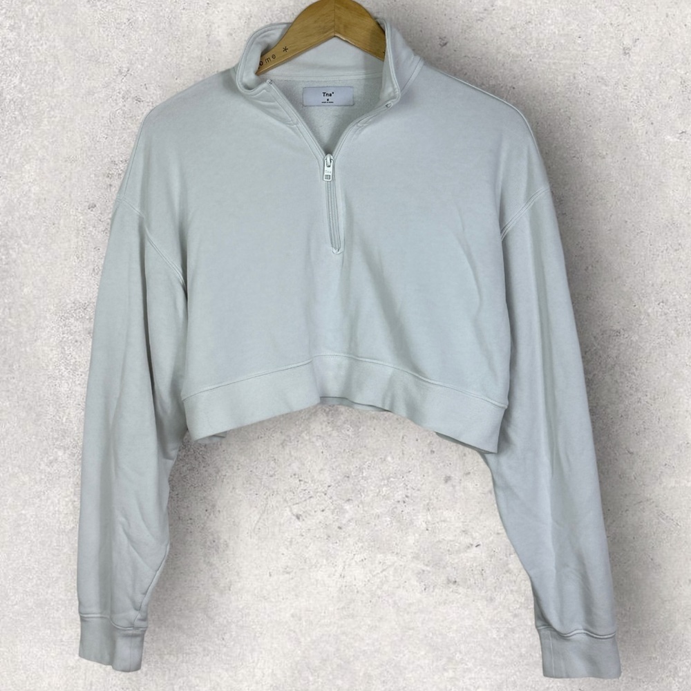 Aritzia TNA Airy Fleece Boyfriend 1/4 Zip Sweatshirt White Size Medium Y2K 90s M